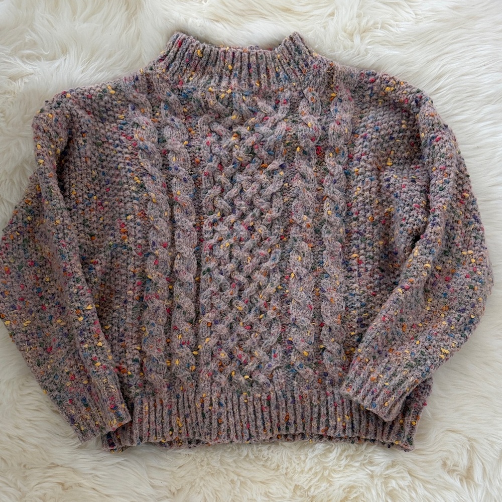 Harper Mauve Speckled Cable-Knit Turtleneck Sweater
